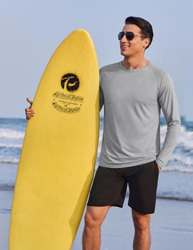 PINSPARK Fishing Shirts for Men Long Sleeve Quick Dry Swim Shirts Lightweight UPF 50 Sun Protection Beach Shirt Solid Grey - Thumbnail 6
