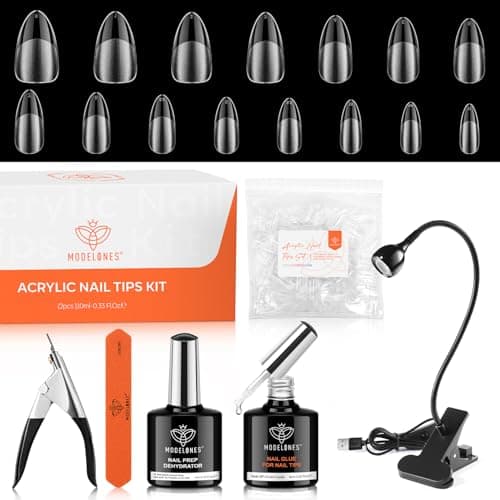 modelones X Nail Gel Kit Almond, 510Pcs Nail Tips & LED Lamp Gooseneck and Clamp, 10-in-One Glue Prep Dehydrator, 15Size Medium Almond Press on Tip Adjustable U/V Light Easy Extension DIY Women Gift - Image 1