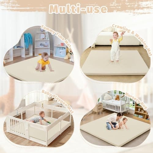 ILPEOD Waterproof Baby Play Mat for Floor Memory Foam 74 * 50 Cushion Playpen Playmat Tummy Time Crawling Mat Nursery Rug Thick Pad Create Soft & Safe Area for Infants,Toddler,Kids,Beige - Thumbnail 2