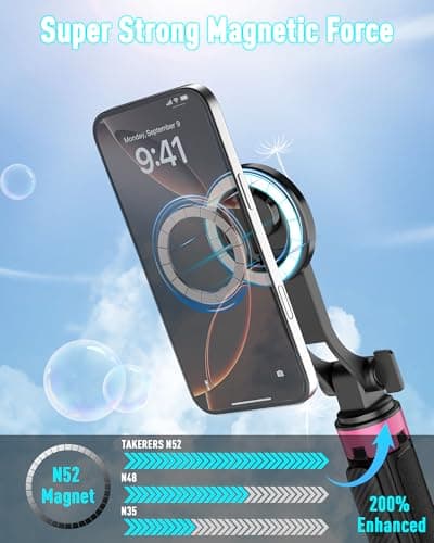 ACKIMA Magnetic Tripod for iPhone, Portable Selfie Stick Phone Tripod with Remote, Four-Leg Support Cellphone Stand for iPhone Magsafe, Fits Selfie Video Recording Gym Travel Essentials Accessories - Thumbnail 3