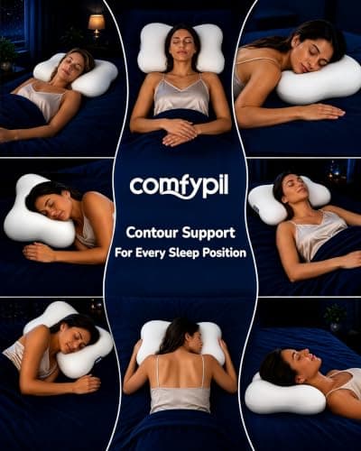 COMFYPIL Cervical Pillow for Neck Pain Relief, Ergonomic Contour Memory Foam Pillow for Side Back Stomach Sleepers, Deep Sleep Pillow for Cloud-Soft Shoulder Support with Cooling Pillowcase, White - Thumbnail 6