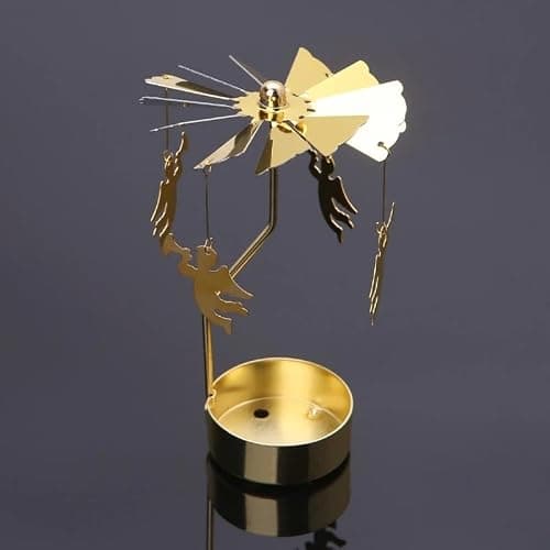 4EVERHOPE Rotating Candle Holder, Gold Spining Metal Tealight Candle Holder for Birthday, Christmas, Valentine's Day, Party Table Decor, Wedding (Elk) - Thumbnail 4
