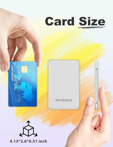 miisso 6000mah Ultra Slim Built in Cables Power Bank, Card Size Built in USB C Cords Battery Pack Portable Charger for Phones, 3 Output External Battery Pack Compatible with iPhone, Snow White - Thumbnail 2