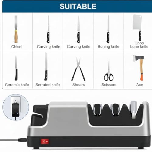 4-in-1 Electric Knife Sharpener, Professional 2-Stage Diamond Sharpening System for Straight/Serrated Knives, Scissors & Polishing Rod, Kitchen Blade Sharpener - Thumbnail 4