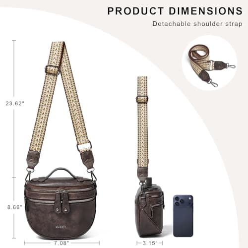 Shrrie Crossbody Bag for Women, Vegan Leather Purse for Women Shoulder Bag, Portable Handbag Chest Bag with Wide Strap, Coffee - Thumbnail 3