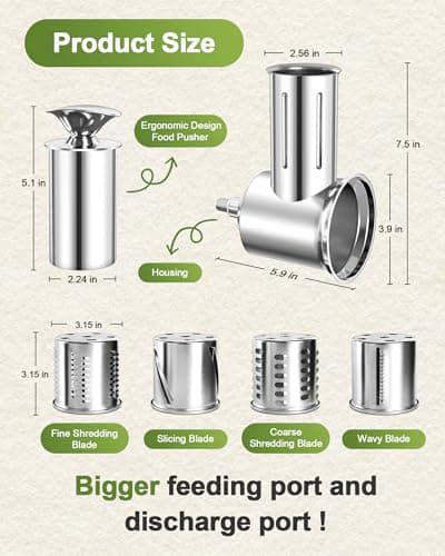 Jooke Latest Large Stainless Steel Slicer Shredder Attachment for KitchenAid Stand Mixers,Dishwasher Safe Vegetable Cheese Grater for KitchenAid Mixer Attachments,4 Blades,Time-Saving Salad Maker - Thumbnail 2