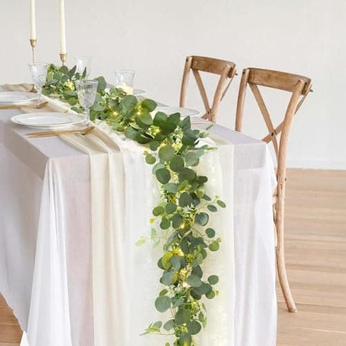 N&T NIETING 4 Pack Artificial Eucalyptus Garland with Lights, 6FT Artificial Greenery Garlands, Battery Operated Twig Vine for Room Stairs Mantle Wedding Holiday Easter Decoration Indoor Outdoor - Thumbnail 6