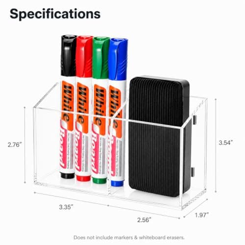 ECHSRT Clear Acrylic Pen Holders Set of 2, Dual-Compartment Desktop Organizers for Pens, Markers, Whiteboard Erasers, Office Supplies and Small Items - Thumbnail 3