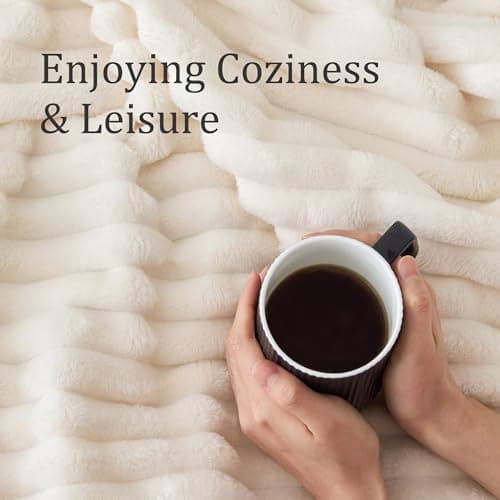 BEDELITE Twin Blanket for Couch & Bed, 300GSM Soft & Warm Fleece Blanket, Decorative and Giftable Striped Cream White Blankets for Women, Men, 60"x80" - Thumbnail 4