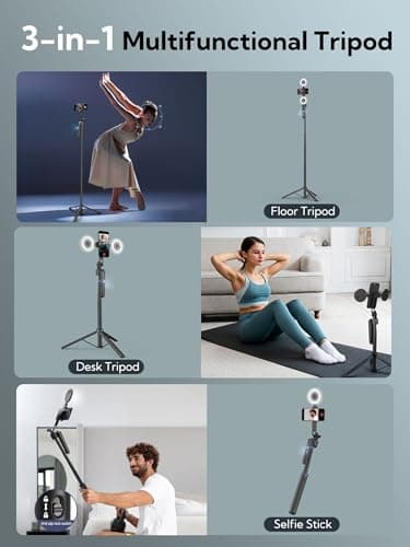 USKEYVISION Auto Face Tracking Tripod 360 Rotation,70.9” Phone Tripod for iPhone w/Fill Light,Selfie Stick for iPhone w/Remote Control,Phone Holder Video Recording for Content Creators TikTok(UTK-02) - Thumbnail 5