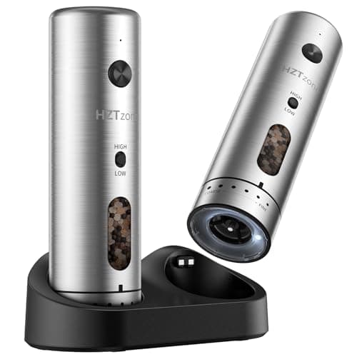 Electric Salt and Pepper Grinder Set with Charging Base, Rechargeable, 6 Coarseness Levels, 2 Speeds, LED Light, One-Touch Operationl, Arthritis Friendly, Rust-Free Ceramic Core, Dust Caps, 2 Grinders - Image 1