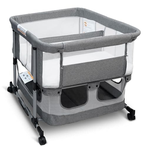Cheermomo Twin Bassinet for 2 Babies, Double Bassinet for Twins, Rocking Bassinet with Wheels and Storage Basket, Full-Mesh Sides, 5-Height Adjustable, Portable and Stable Baby Crib (Standard Grey) - Image 1