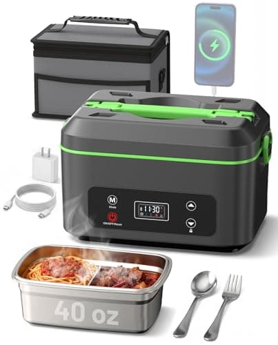 TaskStar Heated Lunch Box, 100W Cordless Electric LunchBox with Scheduled Heating and Leakproof 1.2L Battery Operated Food Warmer for Car Travel Jobsite, Portable for Truck Drivers Workers Adults - Image 1