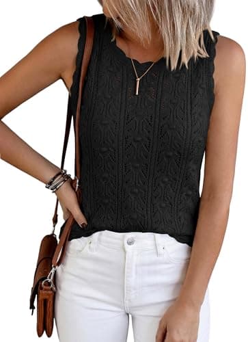 BTFBM Crochet Tank Tops for Women Hollow Out Sleeveless Loose Sweater Vest Top Summer Spring 2026 Beach Vacation Clothes(Black, Small) - Image 1