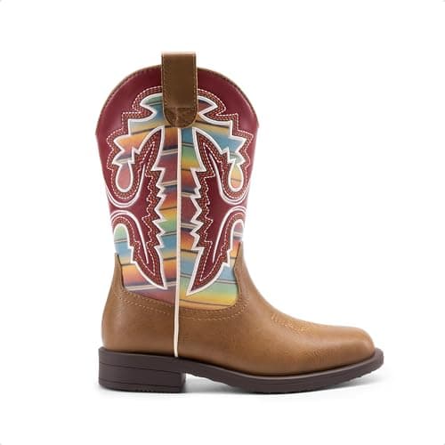 DREAM PAIRS Boys Girls Cowboy Boots Toddler Mid Calf Western Boots Square Toe Riding Boots for Kids,Size 10 Toddler,Brown/Multi,KKUMMB2502 - Thumbnail 4