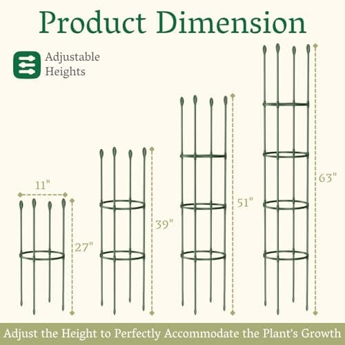 2 Pack Heavy Duty Round Tomato Cage | 63 Inch Rustproof Steel Core Plastic Coated Garden Tomato Trellis | Metal Large Plant Support for Tomato, Cucumber, Beans, Flowers, Vegetables Indoor Outdoor - Thumbnail 3