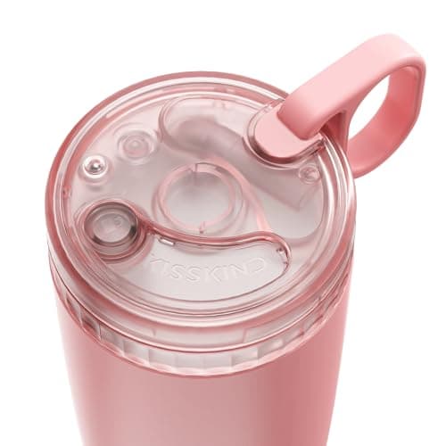 KISSKIND 20 Oz Iced Coffee Tumbler with Hidden Straw, Insulated Stainless Steel Coffee Tumbler, Leakproof Ceramic Lined Travel Cup for Subway Commuting, Slim Tumbler for To-Go, Peach Sorbet - Thumbnail 4