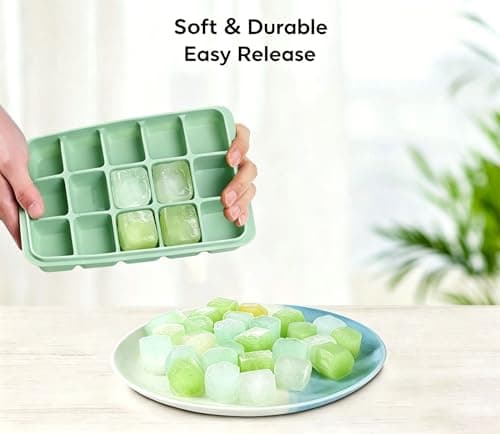 Azxb Ice Cube Trays with Lid, 1 Pack 15 Cubes Easy Release Stackable Flexible Silicone Ice Cube Trays for Freezer with Removable Silicone Lid for Baby Food, Whiskey, Cocktail, Coffee, BPA Free - Thumbnail 2