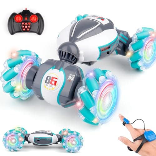 PREPOP Gesture Sensing RC Stunt Car, Birthday for Age 6 7 8-12 13+ Year Old Boys - Cool Toys for Kids, Hand Controlled Remote Control Twist Vehicle with Lights & Music, 4WD Rotating - Image 1