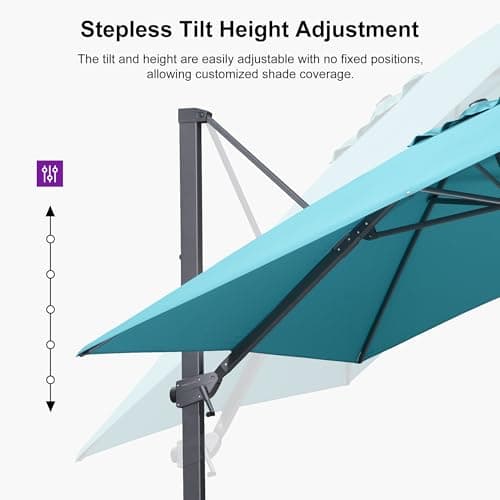 PURPLE LEAF 9' × 11.5' Patio Cantilever Umbrella with Base Outdoor Rectangle Adjustable Offset Umbrellas with 360-degree Rotation and 8 Heavy Duty Metal Ribs for Garden Deck Pool Turquoise Blue - Thumbnail 6