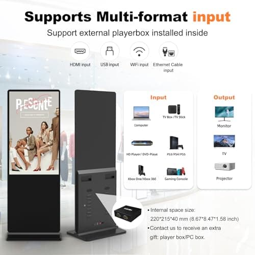 YCKJNB 43 inch 4K Indoor Digital Signage LCD Screen IPS Floor Standing Digital Kiosks Interactive Displays with WiFi HDMI/USB Input Auto AD Player, Android OS Black - Thumbnail 5