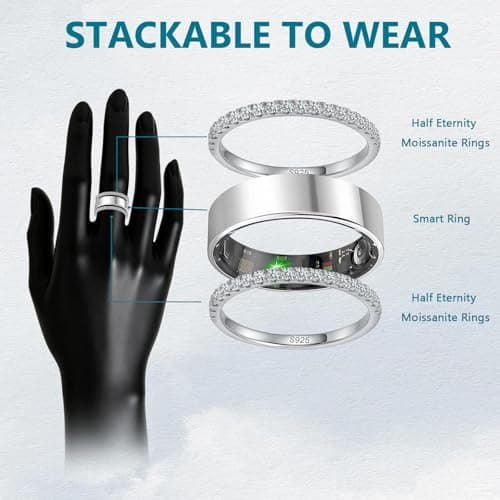 WES 1.5mm Moissanite Wedding Band - 925 Sterling Silver Half Eternity Round Stackable Moissanite Engagement Rings Anniversary Wedding Rings for Women, Size 8.5 - Thumbnail 4