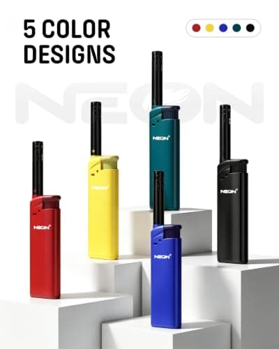 NEON Candle Lighter, Butane Refillable Wind-Resistant Flame, Ultimate Long Neck Lighter for BBQ, Camping, DIY, 5-Pack - Thumbnail 6