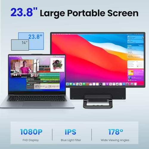 23.8'' Portable Monitor,FHD 1080P 100Hz IPS Laptop Screen Extender,USB-C HDMI Large Office Gaming Second Monitor Extender with Detachable Stand for Mac Windows PS5 Xbox Switch(Built-in Speakers) - Thumbnail 2