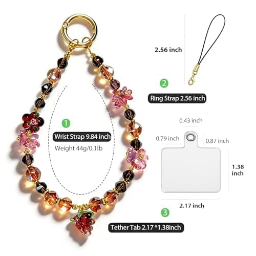 TIANTAIYUE Beaded Phone Charm Strap for Women, Aesthetic Crystal Glass & Pearl Wrist Lanyards, Universal Anti-Lost Detachable Cell Phone Chain for Smartphone Case, Camera, Keys, Gift for Her - Thumbnail 2