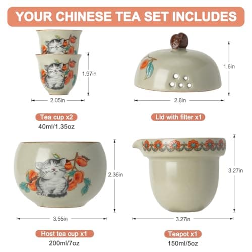 Mini Tea Cups,Cute Lucky Cat Cups,Small Tea Mugs,Porcelain Gongfu Tea set with 3 in 1,Tea Sets for Adults,Ceramic Tea Infuser Cup for Loose Leaf for Women/Tea Lovers/Birthday/Mother's Day (Green) - Thumbnail 6