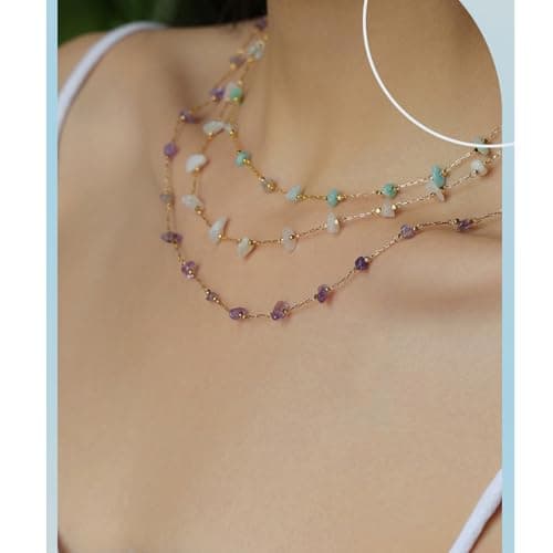 Geumkecy Handmade Green Amazonite Choker Necklace for Women Natural Gemstone Chain 18K Gold Jewelry Birthday Christmas Gift for Women 18inch Valentine Gift for Her - Thumbnail 2