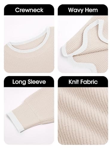 Saodimallsu Womens Sweaters Apricot Contrast Color Crewneck Pullover with Wave Hem Long Sleeve Jumper Trendy 2025 - Thumbnail 6