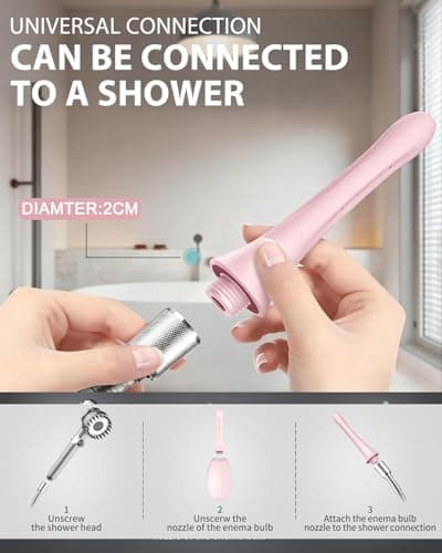 Enemas Anal Douches for Men Women - Enema Bulb with Soft Silicone Nozzles,Anti Backflow Shower Douche Enema Kit,Feminine Care Shower Enema Douche Kit Cleaner Flusher,Shower Tube Connectable,Pink - Thumbnail 4