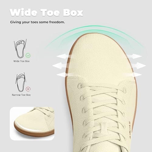 Womens Minimalist Barefoot Shoes Zero Drop Wide Toe Box Shoes Lightweight Casual Fashion Sneakers for Women(Ivory,6.0) - Thumbnail 3