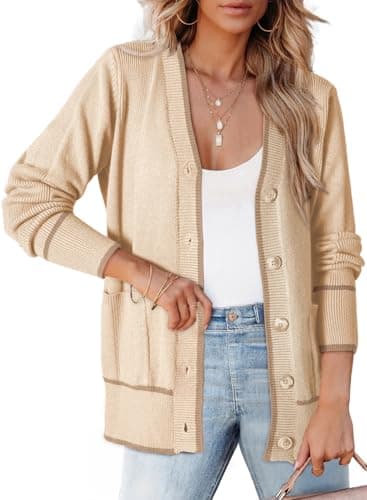 Dokotoo Short Cardigans for Women Open Front Lightweight 2026 Fashion Solid Color Spring Knit Sweaters for Summer with Pockets,Apricot Small - Image 1