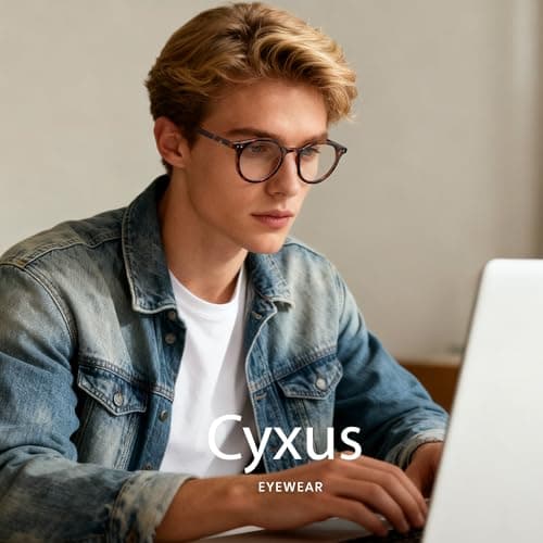 Cyxus Clip On Blue Light Blocking Glasses for Men Women, Round TR90 Metal Frame Eyeglasses with TAC Sunglasses Lens, UV Protection P1341B10 - Thumbnail 3
