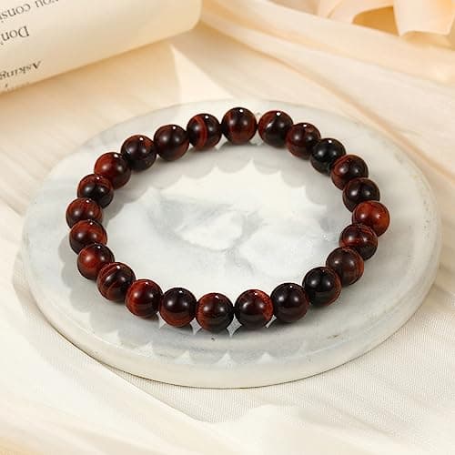 M MOOHAM Beaded Bracelets for Mens Gifts - Lava Rock Beaded Red Tiger Eye Bracelets for Mens Jewelry Gifts - Thumbnail 6