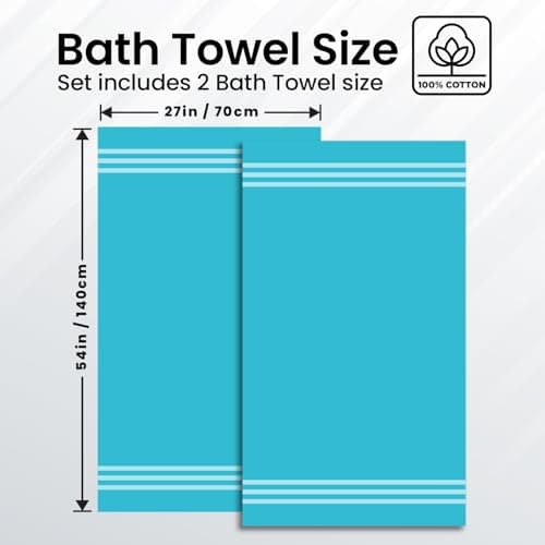 Infinitee Xclusives 100% Cotton Luxury Bath Towels Set of 2 (27x54 Inches) (Serene Teal, Bath Towels - Pack 2) - Thumbnail 3