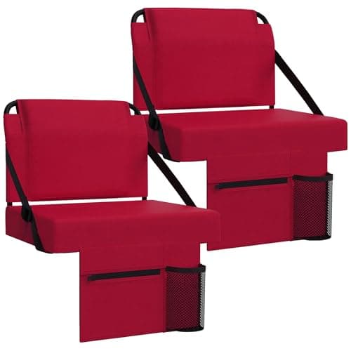 ACIPENSER 2pcs Stadium Seat for Bleachers with Back Support，Portable Bleacher Chairs with Back and Cushion，Includes Shoulder Strap and Cup Holder,Maroon