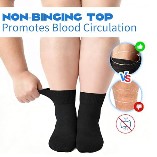 Forcool Men's Women's Diabetic Extra Wide Extra Large Non Binding Loose Top Seamless Toe Diabetic Ankle Low Cut Cotton Diabetes Socks Summer, 6 Pairs Black X Large - Thumbnail 3