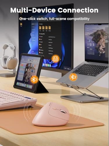 SABLUTE MAM3 Ergonomic Mouse, Rechargeable Wireless Vertical Mouse with 4 Adjustable DPI for Small/Medium Hands, Dual-Device Connectivity for Computer/PC/Laptop,Bluetooth Mouse for Window,Mac OS,Pink - Thumbnail 5