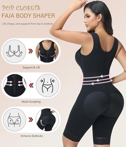 POP CLOSETS Fajas Colombianas Moldeadoras Tummy Control Shapewear, Black, M - Thumbnail 3