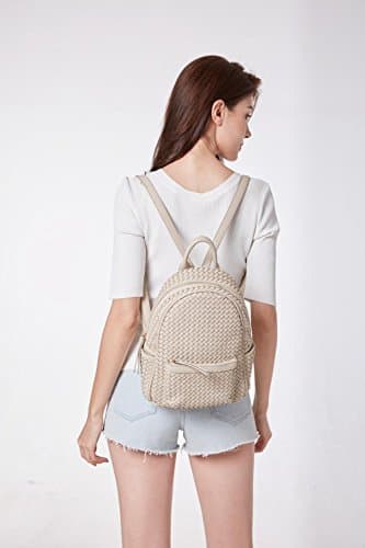 SHOMICO Mini Woven Backpack Purse for Women, Trendy Versatile Daypack, All-Match Fashion Bag,Spring Travel(Small Beige Woven) - Thumbnail 4