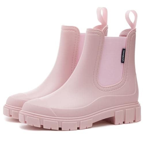 WOWSTICK Women’s Ankle Rain Boots Waterproof Lightweight Slip Resistant Fashion Garden Booties, 312 Pink 38 - Image 1