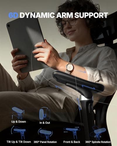 HUANUO Ergonomic Office Chair with 6D Armrest, Seat Depth Adjustment, Lumbar Support, Quiet Rubber Caster, High Back Mesh Gaming Chair with 3D Headrest, Big and Tall Desk Chair for Home Office, Black - Thumbnail 5