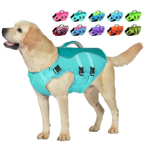 Petglad Dog Life Jacket, High Buoyancy Dog Life Vest with Handle for Swimming Boating, Adjustable Swimming Vest with Reflective Trim for Small Medium Large Dogs - Pine Green, M - Image 1