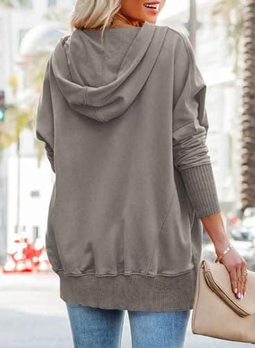 PRETTYGARDEN Women Long Sleeve Casual Button V Neck Hoodies Oversized Sweatshirt Hooded Tops with Big Pockets (Grey,X-Large) - Thumbnail 5