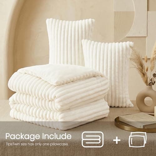 Quataly Marshmallow Queen Fleece Comforter Set Cream White Faux Fur Fluffy Comforter Set Luxury Bedding Set Soft Plush Fuzzy Warm Bed Set All Season 3 Pieces (1 Shaggy Comforter, 2 Pillowcases) - Thumbnail 2