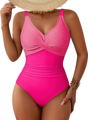 Pink Queen Women's One Piece Swimsuits Tummy Control High Waisted Bathing Suit Wrap 1 Piece Swim Suit Rose Red XL - Image 1