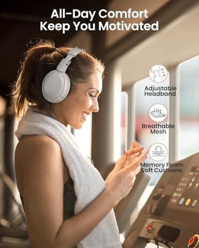 acer Wireless Bluetooth Headphones, 70 Hours Playtime, Foldable Over-Ear Headphones with 40mm Drivers, Memory Foam Earpads, Multipoint Bluetooth 6.0 for Travel, Home, Office, White - Thumbnail 5